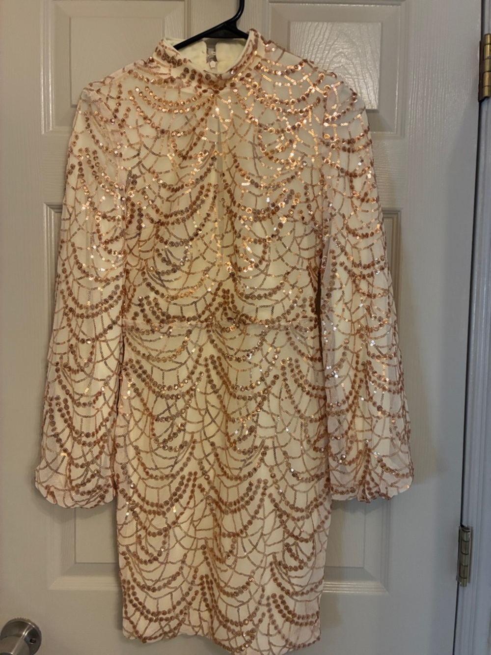 Elegant Cream Long Sleeve Sequin Dress